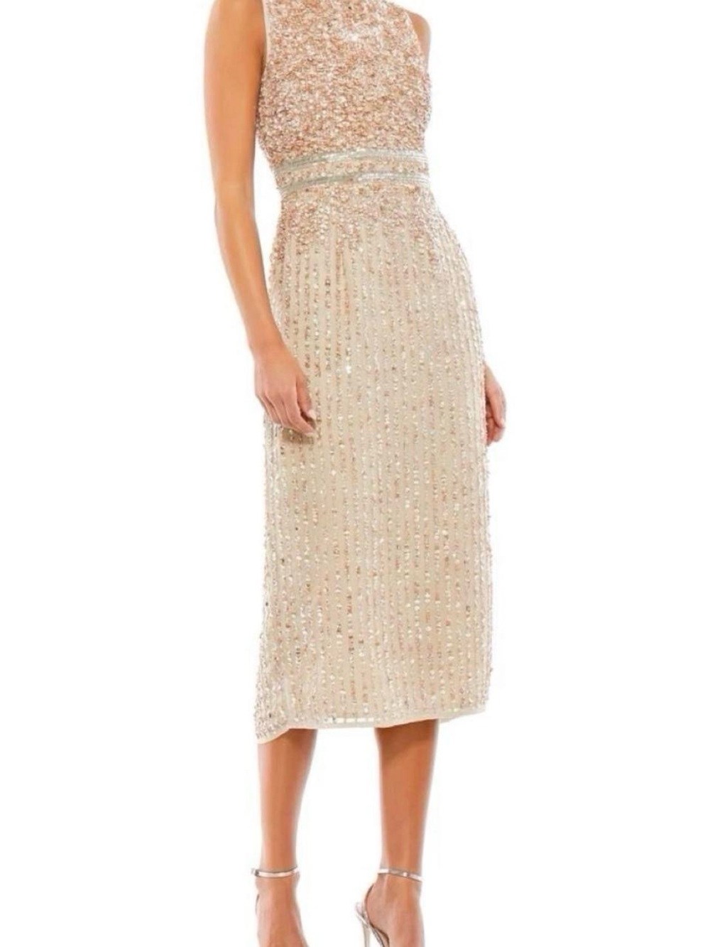 Mac Duggal 10509 Sleeveless High Neck Sequin Midi Sheath Dress Sz 8 NWT $298